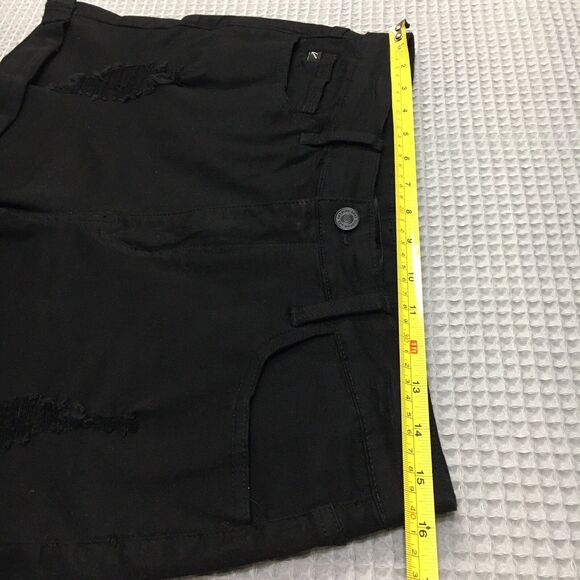 Kancan Denim Shorts 13/30 Black High Rise Distressed Cuffed Stretch Y2K Edgy - Picture 10 of 12